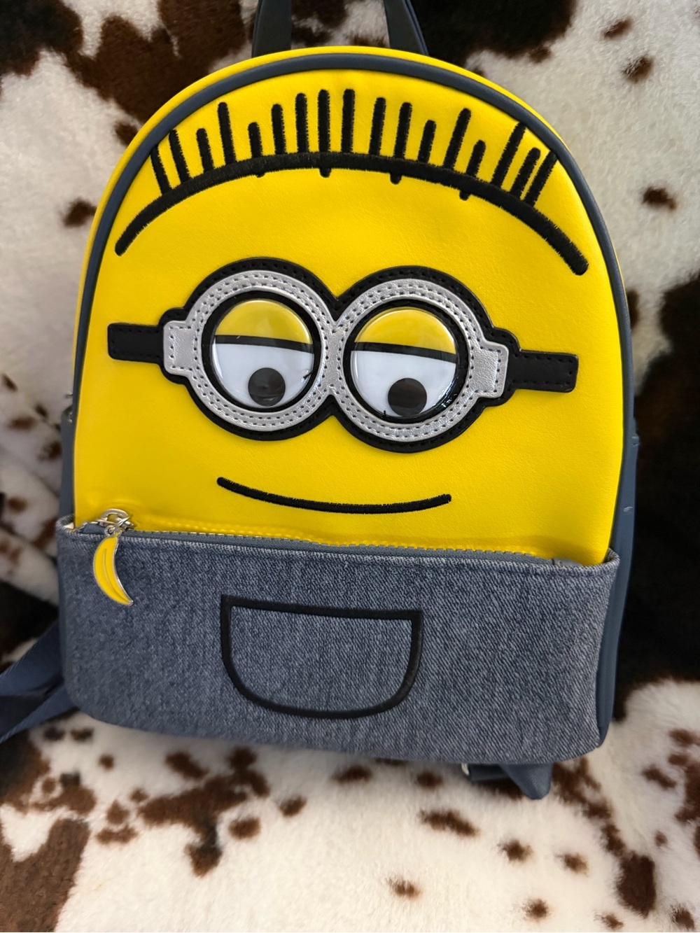 Loungefly Yellow Minion Face Backpack with Gray Pocket